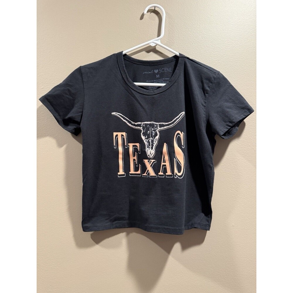 Texas Cropped Graphic Tee Women's Size Medium Black Cotton Blend